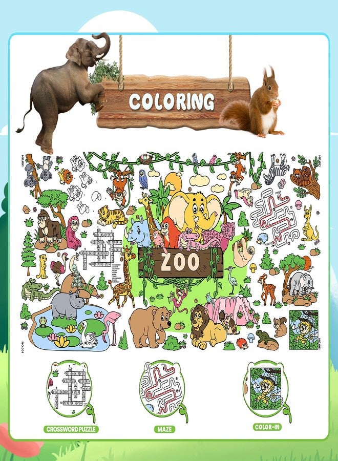 Drunze Giant Coloring Poster,35x72Inch Zoo Animal Activity Drawing Paper Coloring Table Cover,DIY Zoo Poster Table Cloth Art Crafts Coloring Mat for Kids,Home Classroom Party Decorations Suppiles - Image 3